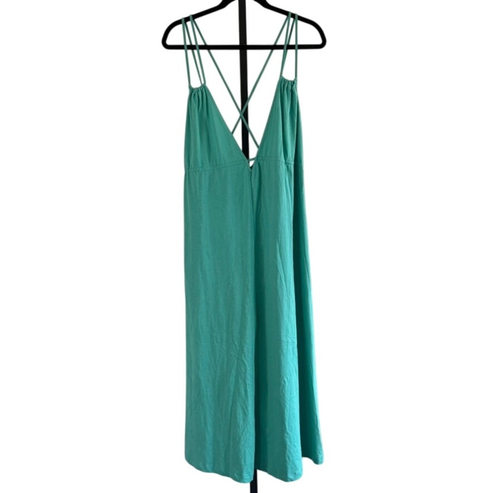 Zara Strappy‎ Midi Dress Sz L Teal Beach Beachy Boho Summer Vacation Sundress